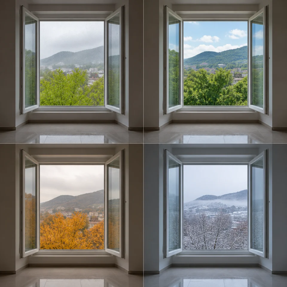 同一扇窗春夏秋冬四格样图