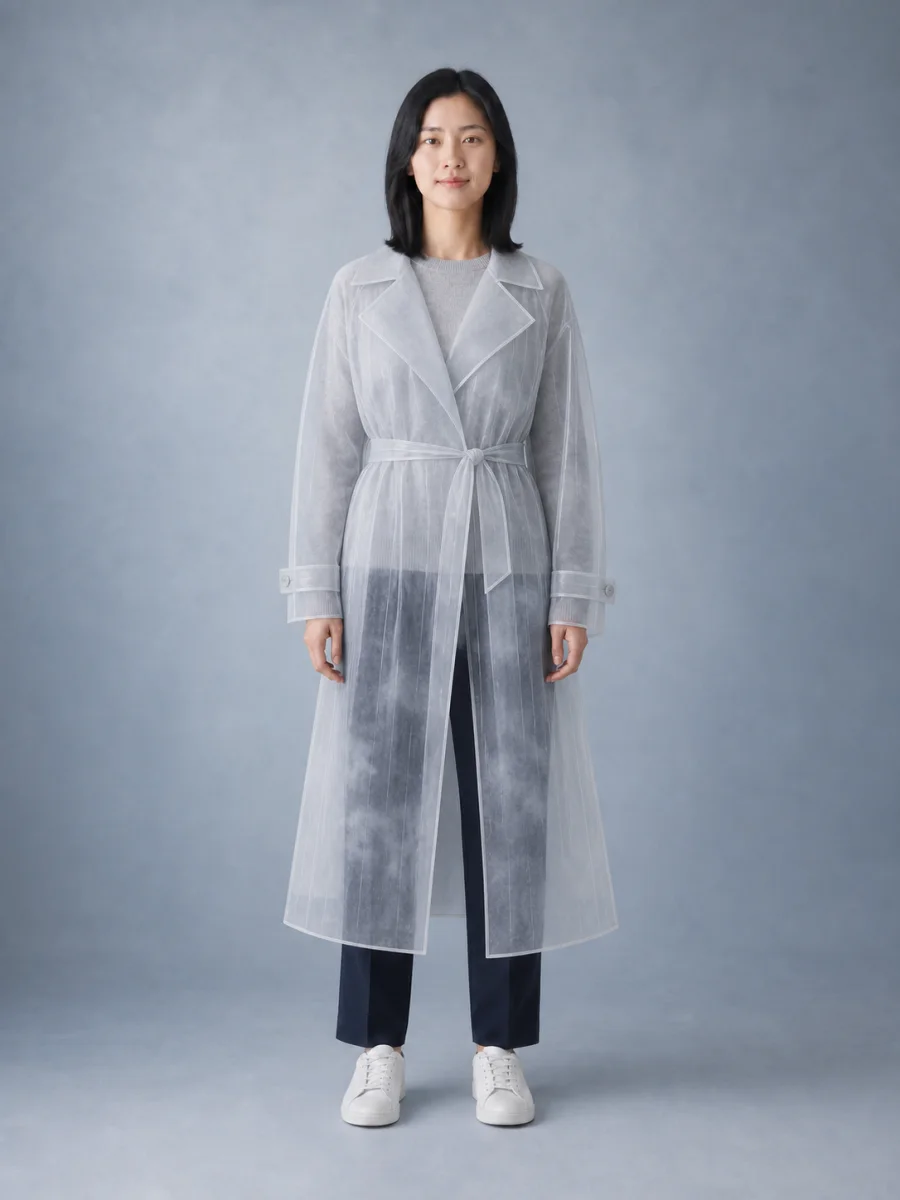 把细雨和雾转译成透明长风衣的样图