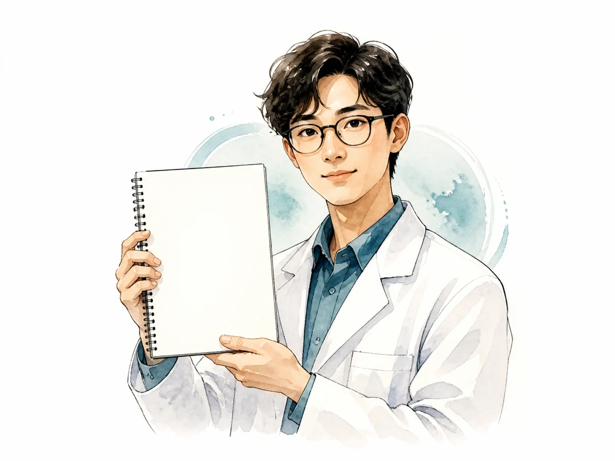 编辑点状插画呈现的手持空白笔记本的青年研究者半身像