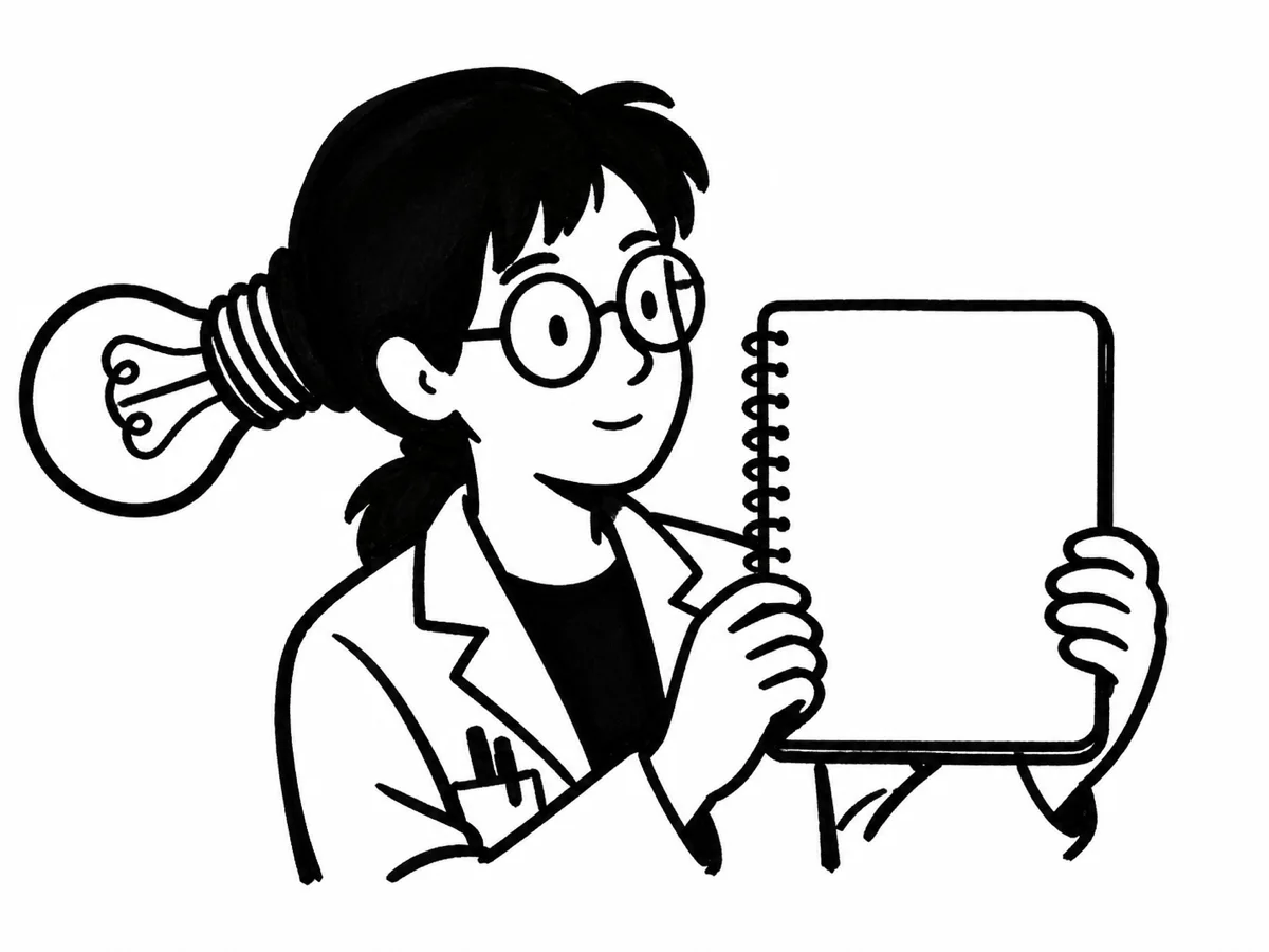 粗头毡笔视觉双关呈现的手持空白笔记本的青年研究者半身像