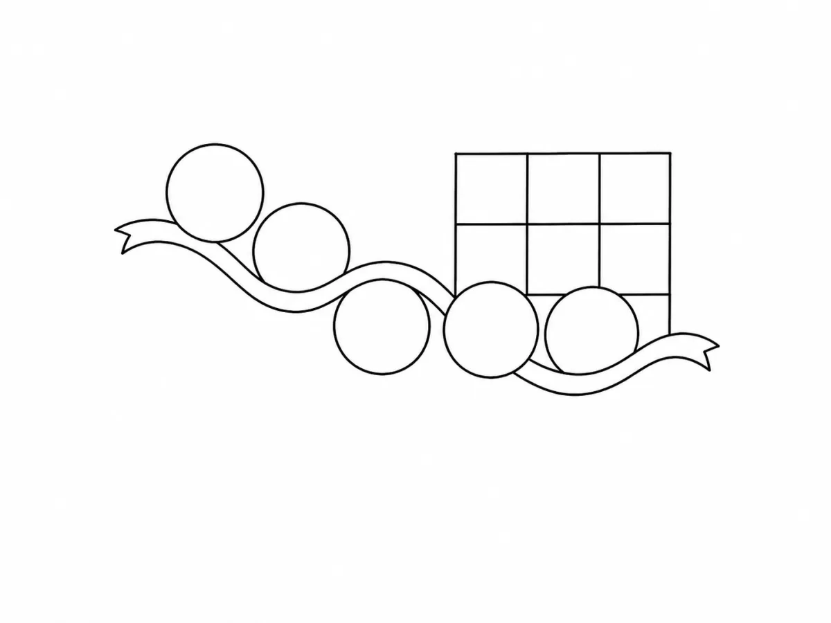 杂志单格极简线描呈现的球体、飘带和晶格组成的抽象构图